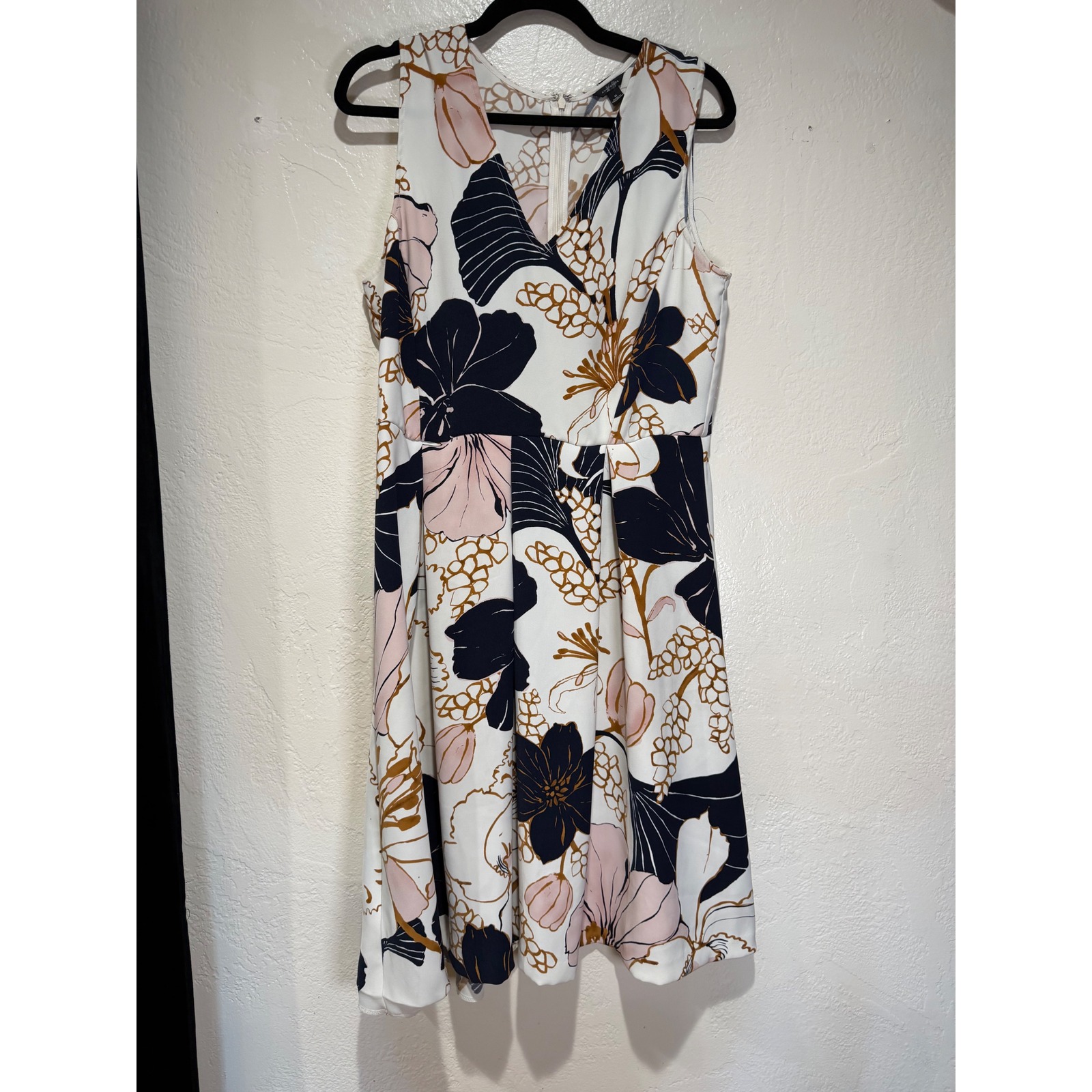 Ann Taylor Womens Floral V-Neck Fit & Flare Dress Navy Pink White Size 0
